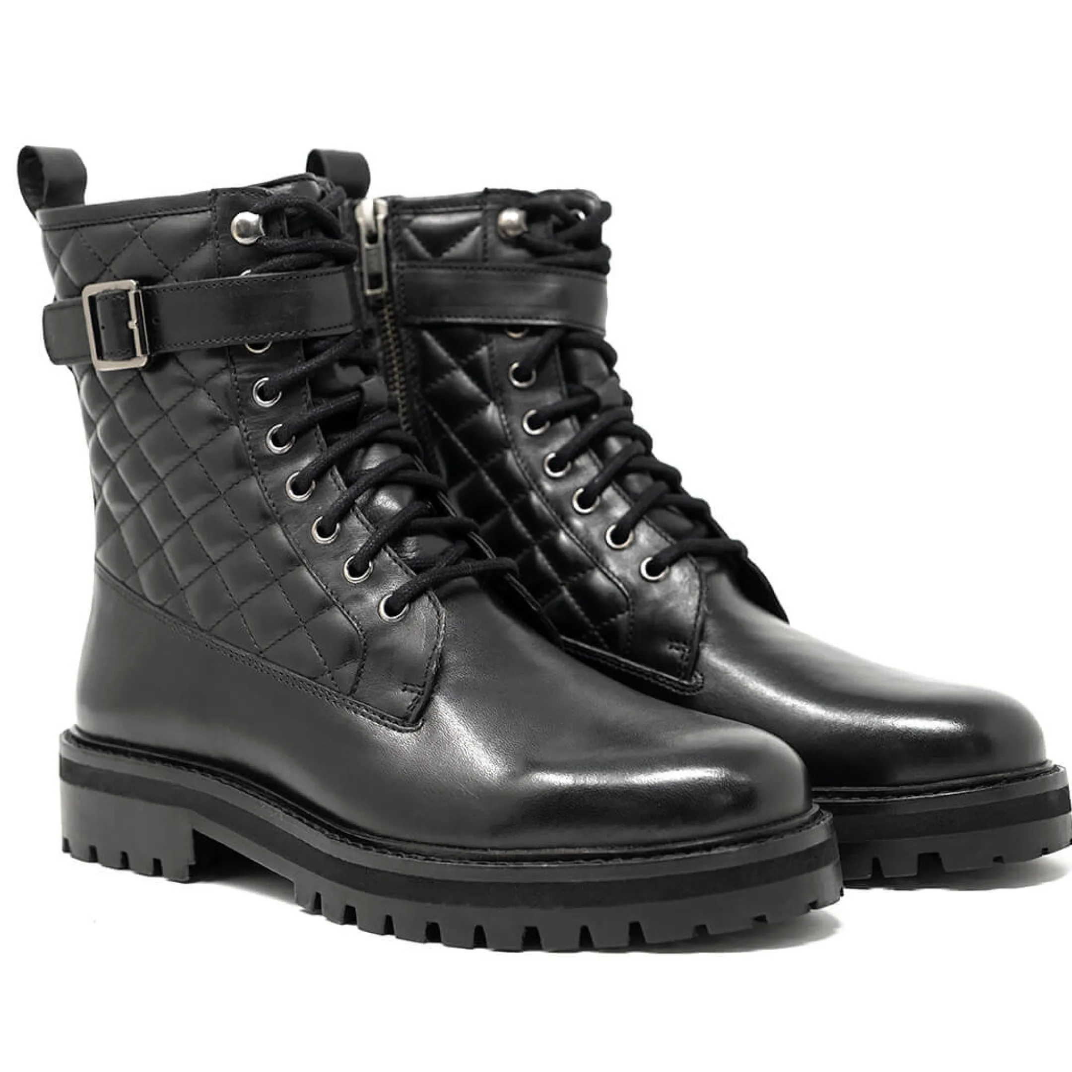 Best Walk London Vera Quilted Combat Boot Black